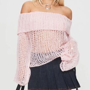 Princess Polly TRAPOK OFF THE SHOULDER SWEATER PINK
